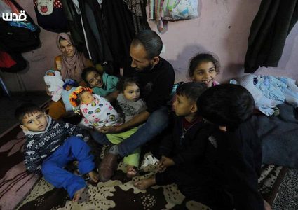 غزة: النازحة إيمان المصري تنجب 4 توائم ( الرابع تحت العناية بالمستشفى)