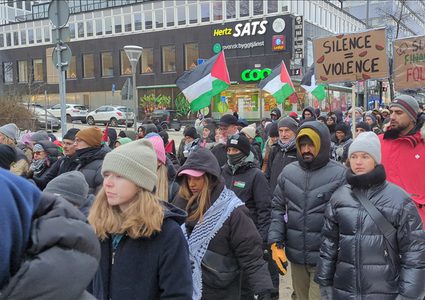 مظاهرة أمام السفارة الأمريكية في السويد دعما لغزة