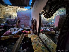 آثار الدمار الذي خلّفه طيران الاحتلال في منزل عائلة الزاملي في رفح
