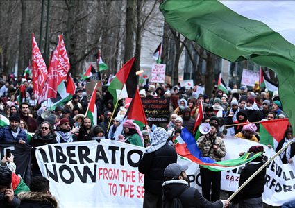 متظاهرون في بلجيكا ينددون بعدوان الإحتلال على غزة