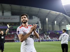جانب من احتفالات جماهير فلسطين بفوز منتخبها على هونغ كونغ بثلاثية نظيفة وتأهله إلى ثمن نهائي كأس آسيا