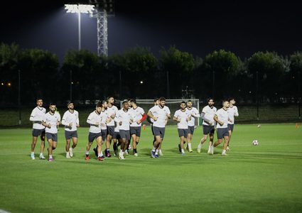 جانب من تدريب منتخب فلسطين قبيل مباراته الأخيرة في دوري المجموعات أمام هونغ كونغ، والتي أهلته إلى ثمن نهائي كأس آسيا لأول مرة في تاريخه.