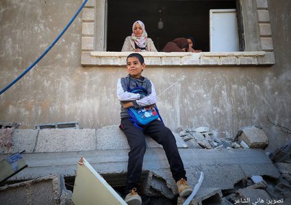 أنقاض منزل عائلة الفقعاوي في خانيونس الذي دمره طيران الاحتلال فوق ساكنيه