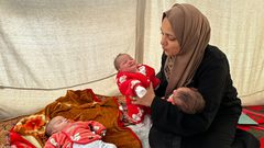 بالصور|نازحة تخوض مغامرة لإنقاذ توائمها الثلاثة من غزة إلى دير البلح تحت القصف