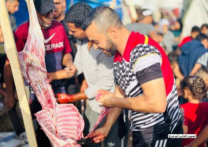 فلسطينيون يقومون بتعظيم شعائر الله في ذبح الأضاحي بما توفر بقطاع غزة رغم الحصار