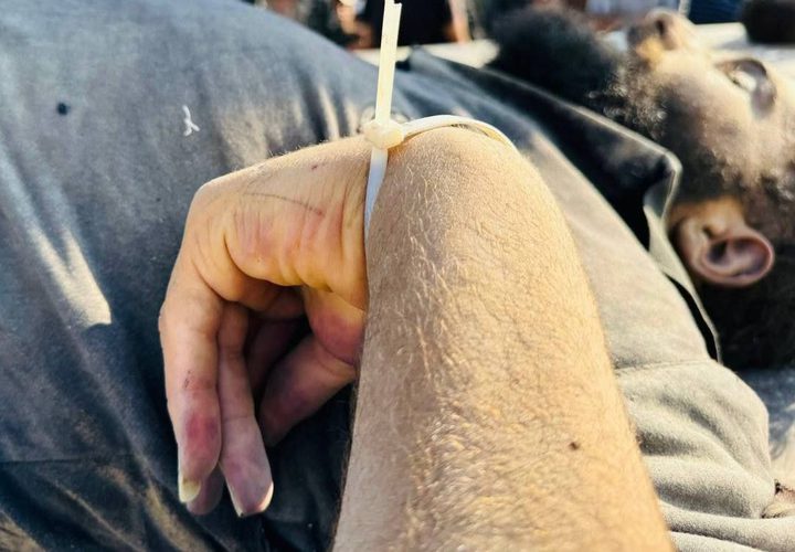 مكبلو الأيدي.. جثامين ثلاثة شهداء قتلهم الاحتلال بعد قصفهم لحظة الإفراج عنهم قرب معبر كرم أبو سالم جنوب القطاع.