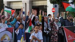 مظاهرة في العاصمة المغربية الرباط نصرة لغزة وفلسطين ورفضا للتطبيع.