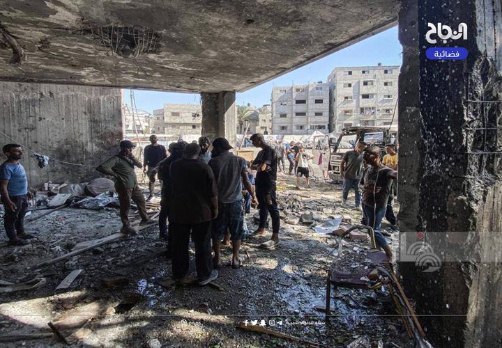 آثار الدمار الذي لحق بمدرسة عبد الفتاح حمود بعد استهدافها من طائرات الاحتلال