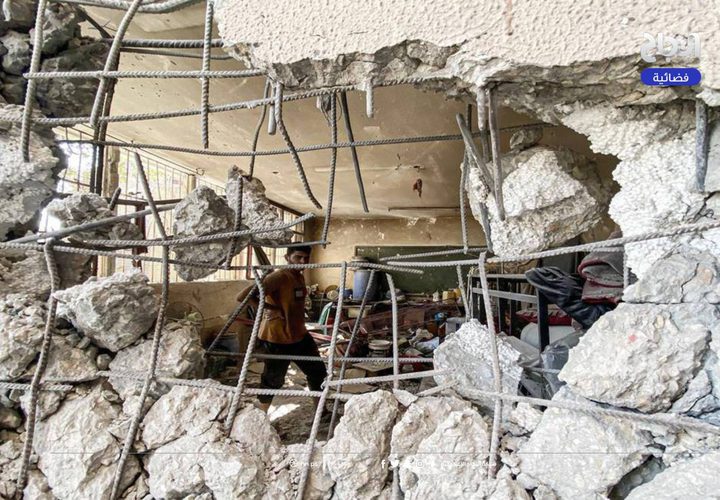 آثار الدمار الذي لحق بمدرسة عبد الفتاح حمود بعد استهدافها من طائرات الاحتلال