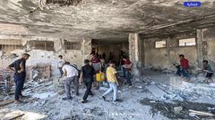 آثار الدمار الذي لحق بمدرسة عبد الفتاح حمود بعد استهدافها من طائرات الاحتلال