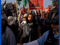 أنصار فلسطين يتظاهرون خلال مؤتمر الحزب الديمقراطي الأمريكي