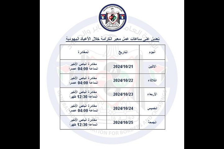 تغيير على عمل ساعات معبر الكرامة