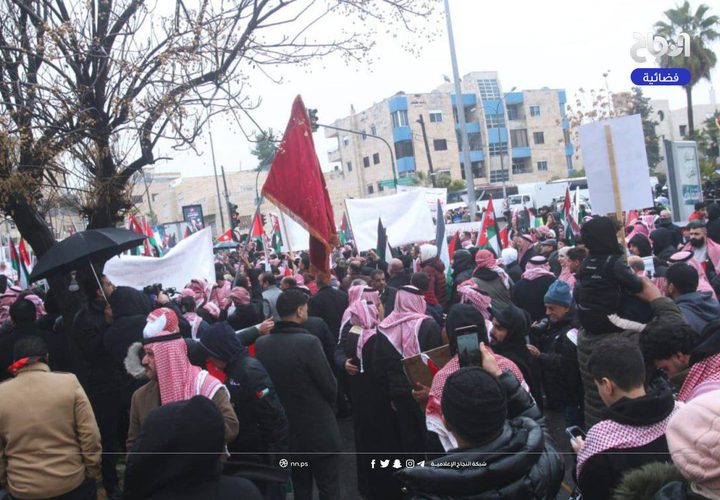مظاهرات حاشدة في الأردن رفضا لتصريحات ترامب لتهجير الفلسطينيين