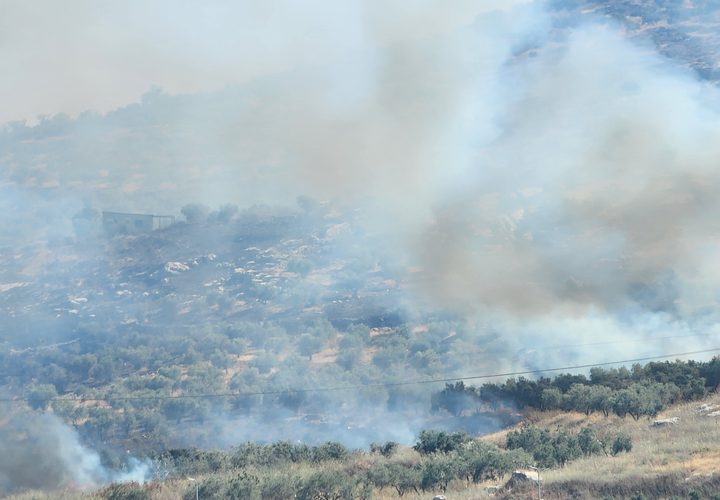 مستوطنون يشعلون النيران بأراضي المواطنين ببلدة حوارة جنوب نابلس