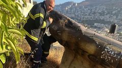 طواقم بلدية نابلس تزيل بقايا صاروخ سقط في شارع حلاوة دون أضرار