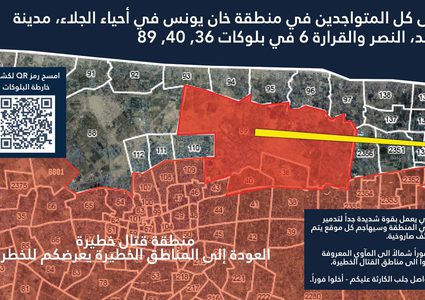 جيش الاحتلال يصدر أوامر إخلاء لسكان عدة أحياء في خان يونس
