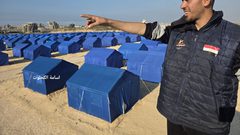 اللجنة المصرية تنتهي من تجهيز مخيم كامل لايواء سكان مدينة الزهراء المهدمة ابراجهم وسط القطاع