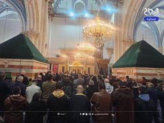 صلاة الفجر اليوم في الحرم الإبراهيمي الشريف بالبلدة القديمة بمدينة الخليل.