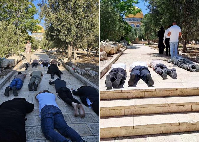 مستوطنون يؤدون طقوسًا تلمودية عند باب الساهرة في القدس