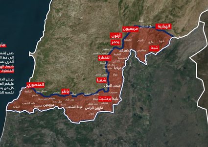 جيش الاحتلال ينشر خارطة سيطرته جنوب لبنان:"خمس فرق عسكرية"