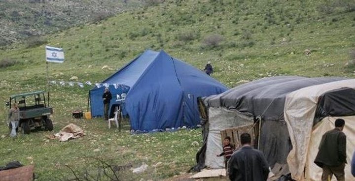 مستوطنون ينصبون خيمة في أراضي المسعودية شمال غرب نابلس