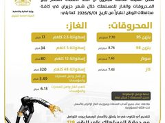 أسعار المحروقات والغاز لشهر حزيران