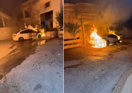 مستوطنون يحرقون مركبة ويحاولون إحراق مسجد في برقا شرق رام الله