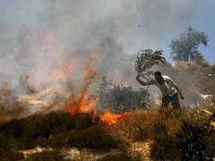 مستوطنون يضرمون النار في أراضي قرية برقا شرق رام الله