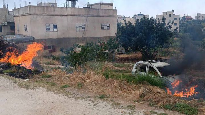 تصعيد للمستوطنين جنوب نابلس: إحراق أراضٍ في بيتا واستهداف مركبات قرب بورين