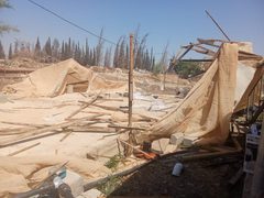 قوات الاحتلال تجبر المواطن أنور فقهاء على هدم منشآت زراعية له في عين البيضاء بالأغوار الشمالية.