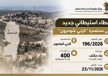 الاحتلال يطرح عطاءً لبناء 400 وحدة استيطانية شرق قلقيلية